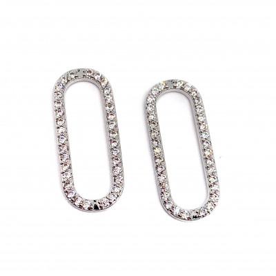 Подвеска овал цирконы, цвет серебро 19х8 мм