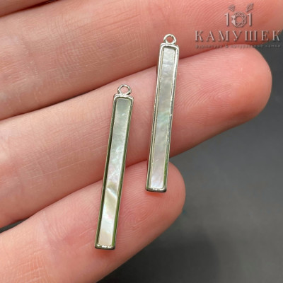 Подвеска палочка перламутр, цвет серебро 25х3 мм 