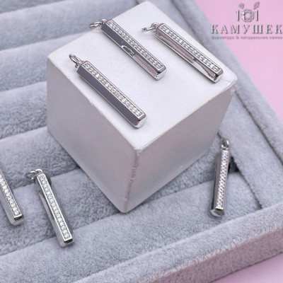 Подвеска палочка полосы с цирконами, цвет серебро 26х5 мм