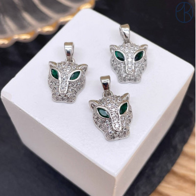 Подвеска пантера цирконы, цвет серебро 12 мм