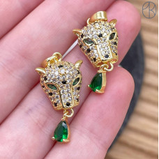 Подвеска пантера зеленый циркон, цвет золото 15 мм Подвеска пантера зеленый циркон, цвет золото 15 мм