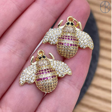 Подвеска пчела цирконы, цвет золото 19 мм Подвеска пчела цирконы, цвет золото 19 мм