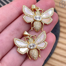 Подвеска пчела цирконы и эмаль, цвет золото 20 мм Подвеска пчела цирконы и эмаль, цвет золото 20 мм