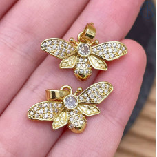 Подвеска пчелка цирконы, цвет золото 12 мм