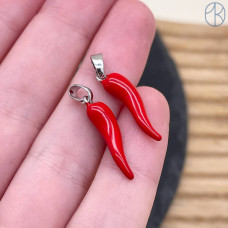 Подвеска перчик красный, цвет серебро 20х4 мм