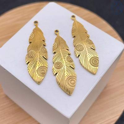 Подвеска перо сталь 30 мм, цвет золото 18К 