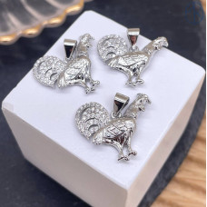 Подвеска петух цирконы, цвет серебро 18 мм 