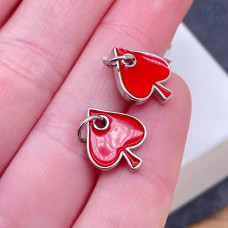 Подвеска пики красная эмаль, цвет серебро 15 мм 