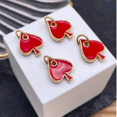 Подвеска пики красная эмаль, цвет золото 15 мм 