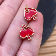Подвеска пики красная эмаль, цвет золото 15 мм 