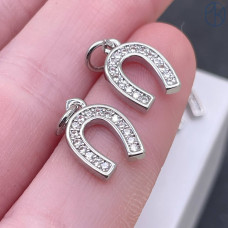 Подвеска подкова цирконы, цвет серебро 12 мм 