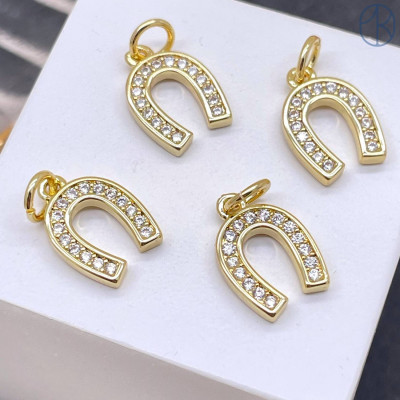 Подвеска подкова цирконы, цвет золото 12 мм 