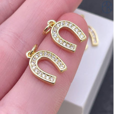 Подвеска подкова цирконы, цвет золото 12 мм 