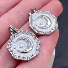 Подвеска полумесяц белая эмаль, цвет серебро 23х20 мм