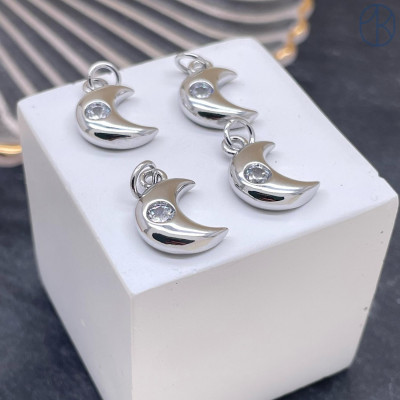 Подвеска полумесяц циркон, цвет серебро 15 мм 