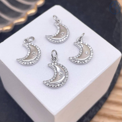 Подвеска полумесяц цирконы, цвет серебро 12 мм 