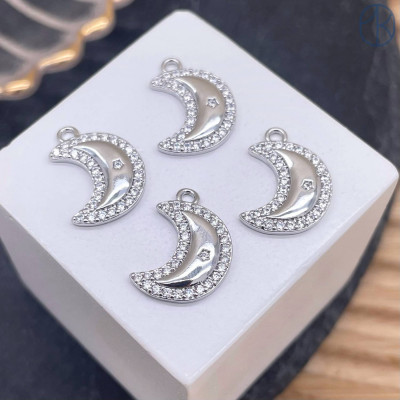 Подвеска полумесяц цирконы, цвет серебро 13 мм 