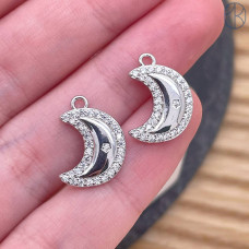 Подвеска полумесяц цирконы, цвет серебро 13 мм 