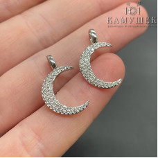 Подвеска полумесяц цирконы, цвет серебро 22х13 мм