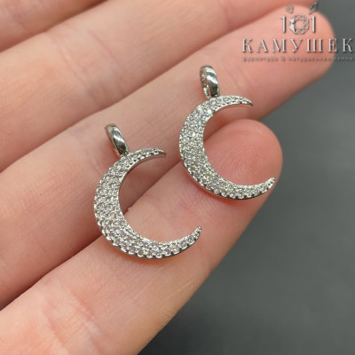 Подвеска полумесяц цирконы, цвет серебро 22х13 мм