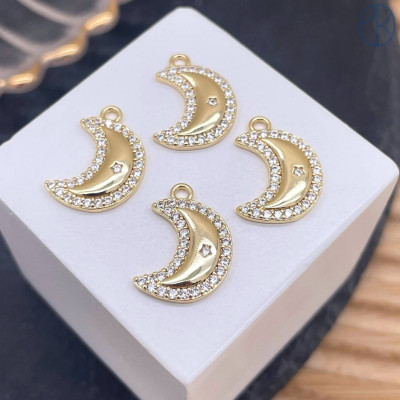 Подвеска полумесяц цирконы, цвет золото 13 мм 