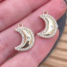 Подвеска полумесяц цирконы, цвет золото 13 мм 