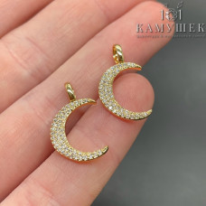 Подвеска полумесяц цирконы, цвет золото 22х13 мм