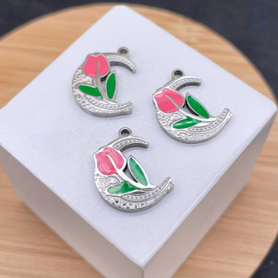 Подвеска полумесяц и тюльпан сталь 15 мм, цвет серебро