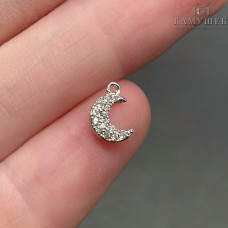 Подвеска полумесяц мини с цирконами, цвет серебро 9х7 мм