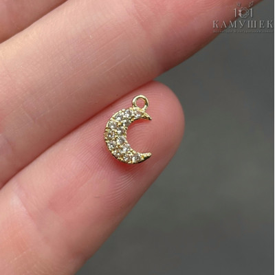 Подвеска полумесяц мини с цирконами, цвет золото 9х7 мм