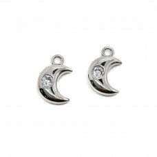 Подвеска полумесяц мини с цирконом, цвет серебро 10x7 мм