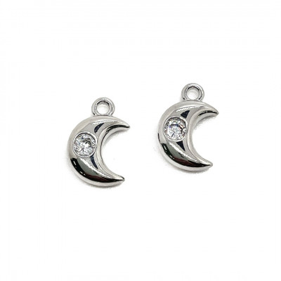 Подвеска полумесяц мини с цирконом, цвет серебро 10x7 мм