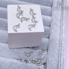 Подвеска полумесяц с цирконами, цвет серебро 10х5 мм