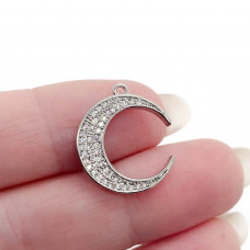 Подвеска полумесяц с цирконами, цвет серебро 19х16 мм
