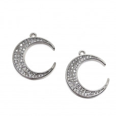 Подвеска полумесяц с цирконами, цвет серебро 19х16 мм