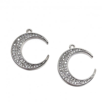 Подвеска полумесяц с цирконами, цвет серебро 19х16 мм