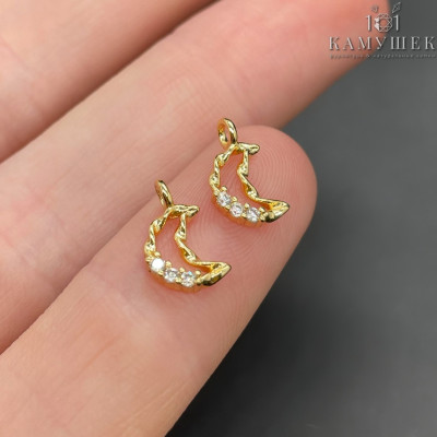 Подвеска полумесяц с цирконами, цвет золото 10х5 мм