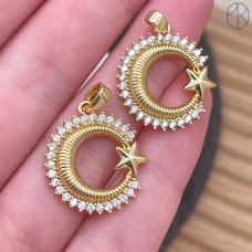 Подвеска полумесяц со звездой цирконы, цвет золото 20 мм