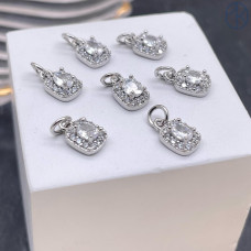 Подвеска прямоугольник циконы, цвет серебро 7х5 мм