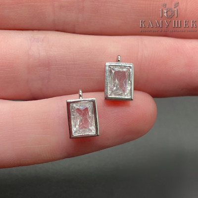 Подвеска прямоугольник циркон, цвет серебро 10х6 мм 