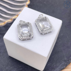 Подвеска  прямоугольник циркон, цвет серебро 16х12 мм