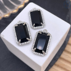 Подвеска прямоугольник цирконы агат черный, цвет серебро 18х12 мм