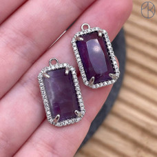 Подвеска прямоугольник цирконы аметист, цвет серебро 18х12 мм
