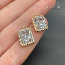 Подвеска прямоугольник цирконы, цвет золото 11х16 мм