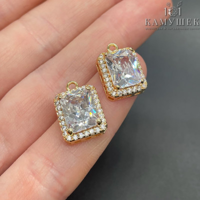 Подвеска прямоугольник цирконы, цвет золото 11х16 мм