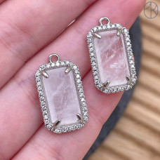 Подвеска прямоугольник цирконы горный хрусталь, цвет серебро 18х12 мм