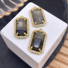 Подвеска прямоугольник цирконы лабрадор, цвет золото 18х12 мм