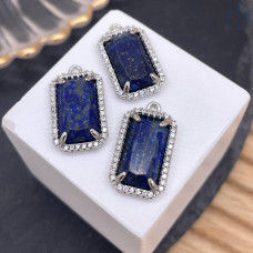 Подвеска прямоугольник цирконы лазурит, цвет серебро 18х12 мм