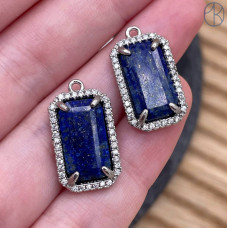 Подвеска прямоугольник цирконы лазурит, цвет серебро 18х12 мм