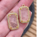 Подвеска прямоугольник цирконы розовый кварц, цвет золото 18х12 мм